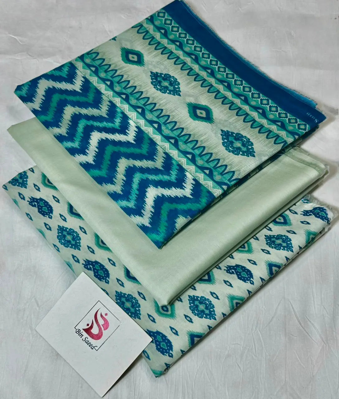 Bin Saeed 3PC Print Lawn Unstitched Suit Teal Floral