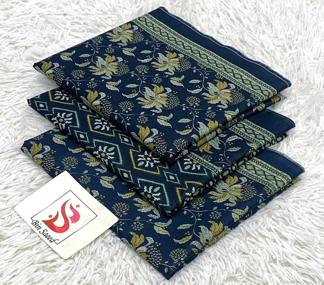 Bin Saeed 3PC Print Lawn Unstitched Suit Dark Teal Floral