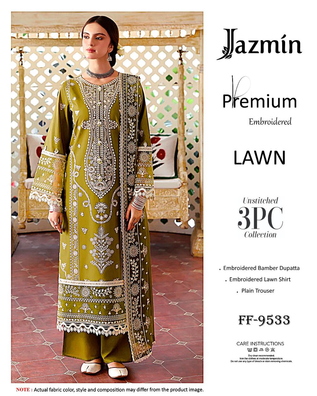 Libaas Premium Embroidered Lawn 3PC Unstitched Suit FF-9544 Grey