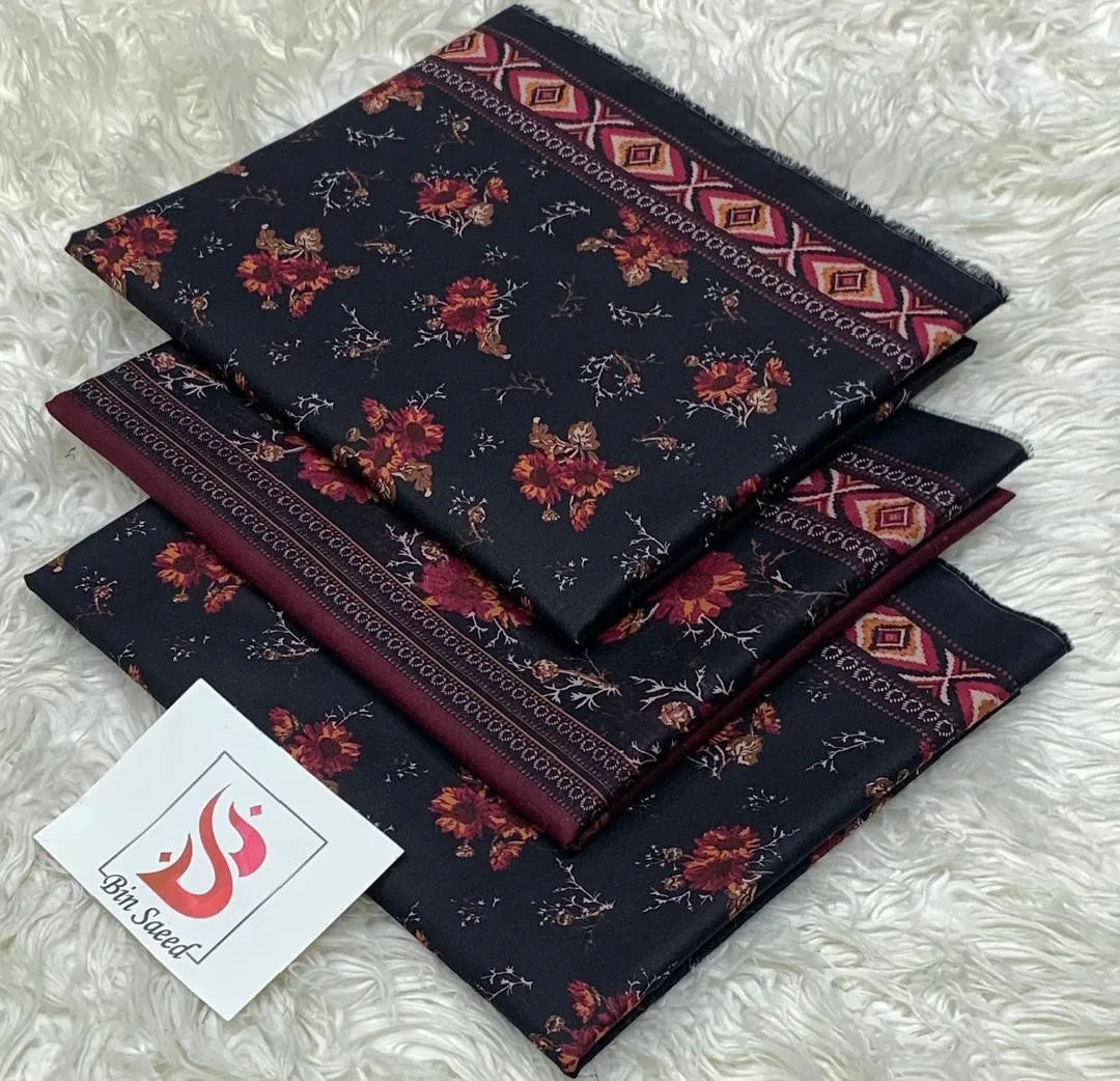 Bin Saeed 3PC Print Lawn Unstitched Suit Black