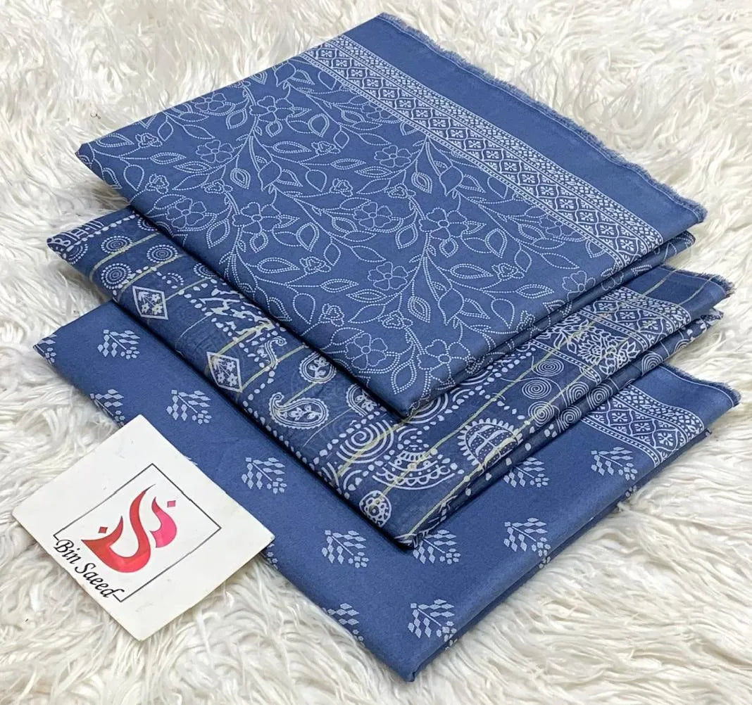 Bin Saeed 3PC Print Lawn Unstitched Suit Pink Blue Floral