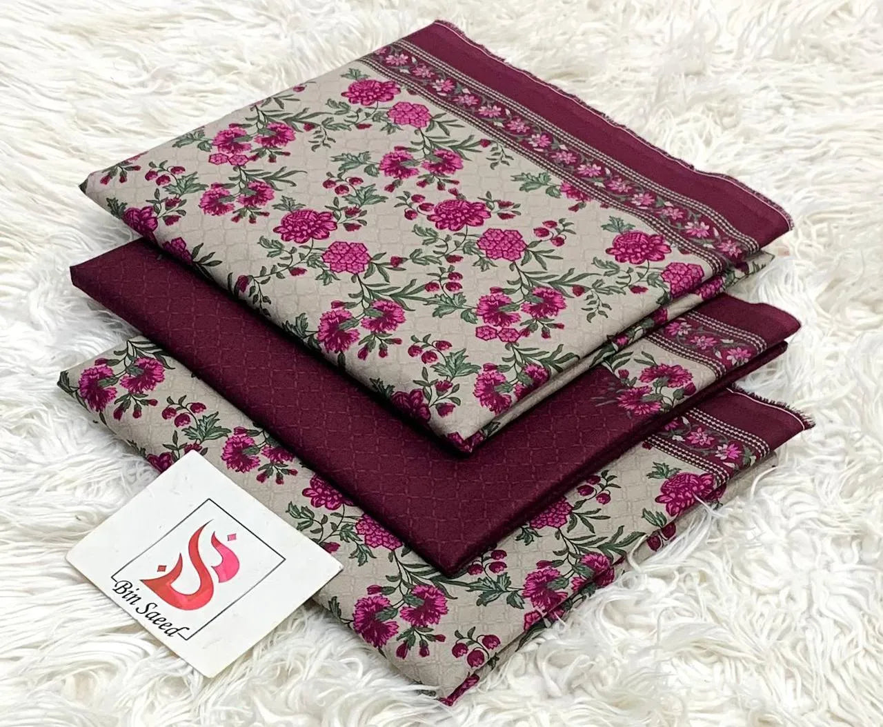 Bin Saeed 3PC Print Lawn Unstitched Suit Dark Navy Ikat