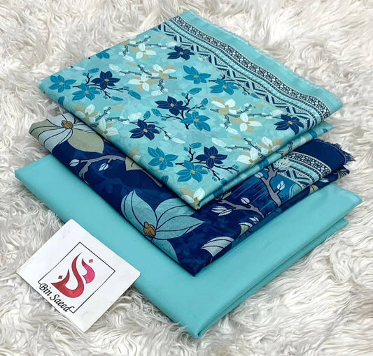 Bin Saeed 3PC Print Lawn Unstitched Suit Mint Teal