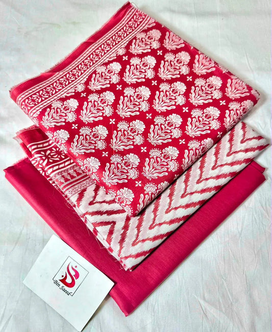 Bin Saeed 3PC Print Lawn Unstitched Suit Pink Floral
