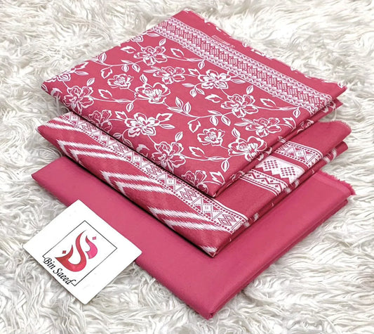 Bin Saeed 3PC Print Lawn Unstitched Suit Beige Leopard Floral