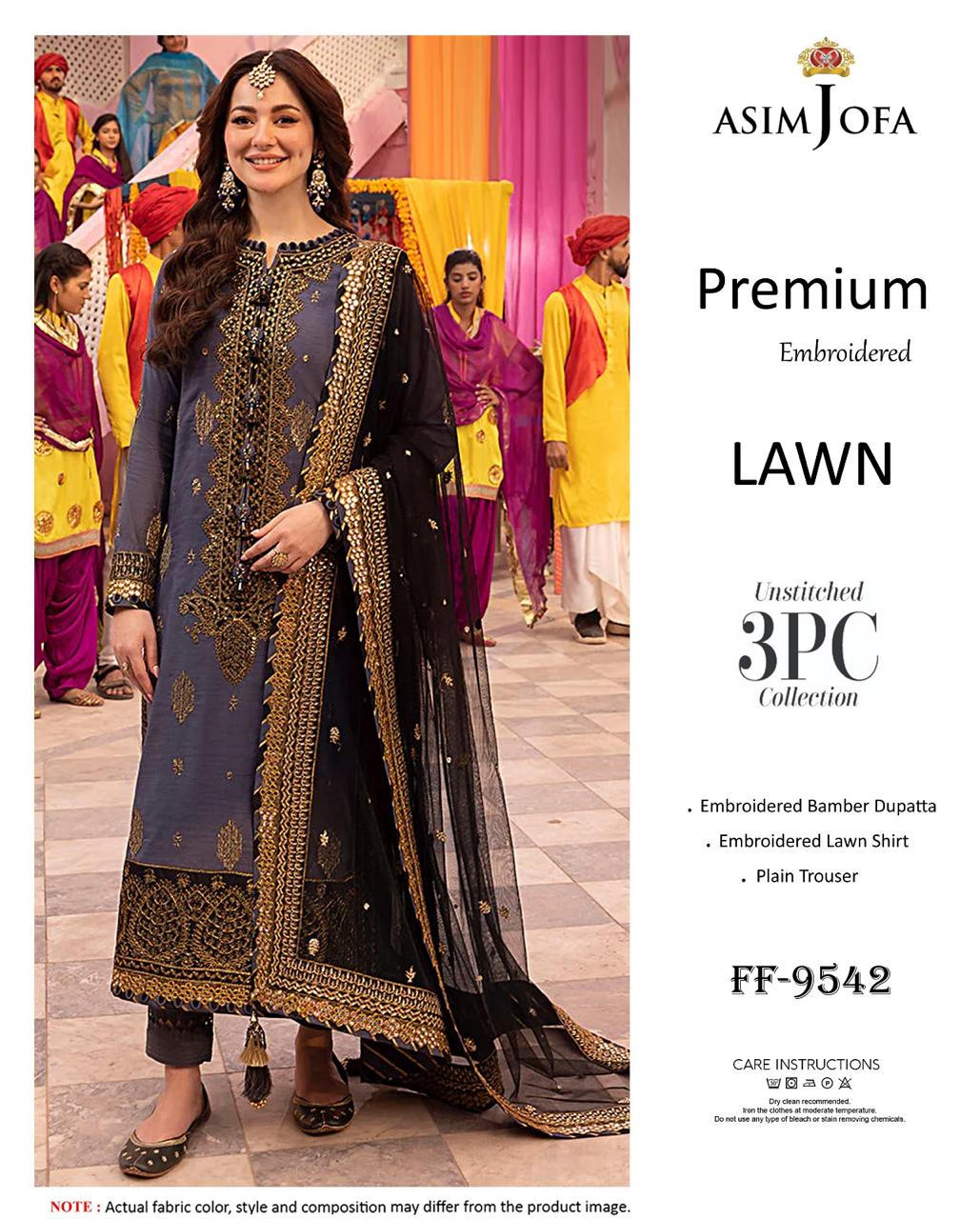 Batik Premium Embroidered Lawn 3PC Unstitched Suit FF-9548 Beige