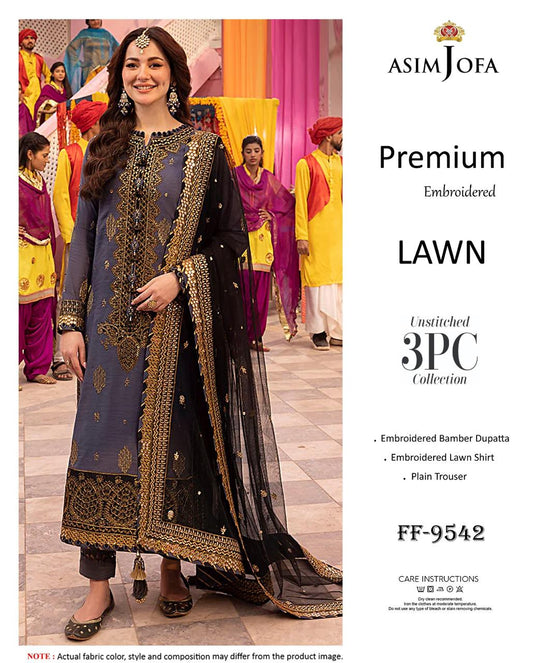 Batik Premium Embroidered Lawn 3PC Unstitched Suit FF-9548 Beige