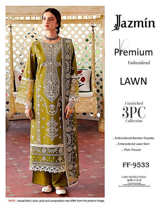 Libaas Premium Embroidered Lawn 3PC Unstitched Suit FF-9544 Grey
